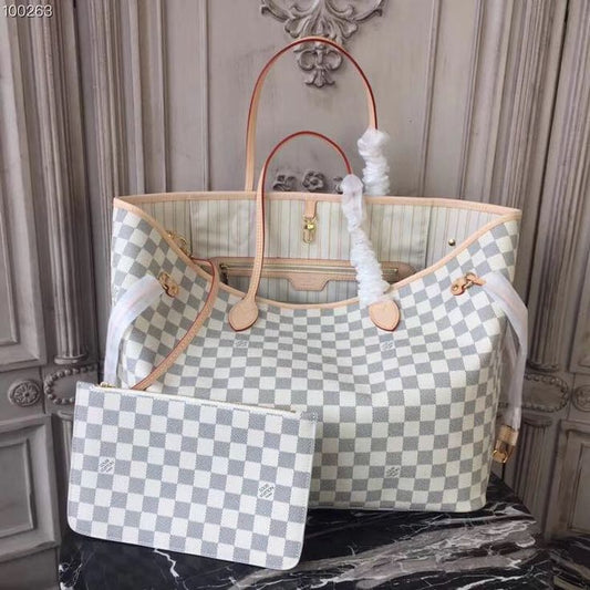 Louis Vuitton Neverfull Tote MM White Canvas Damier Azur